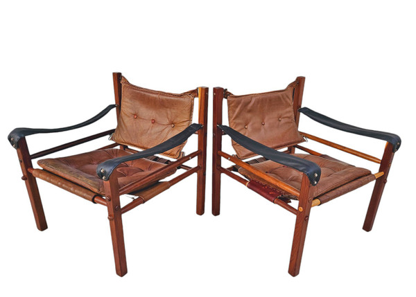 Pair Of 70's Leather Armchairs Attributed To Arne Norell