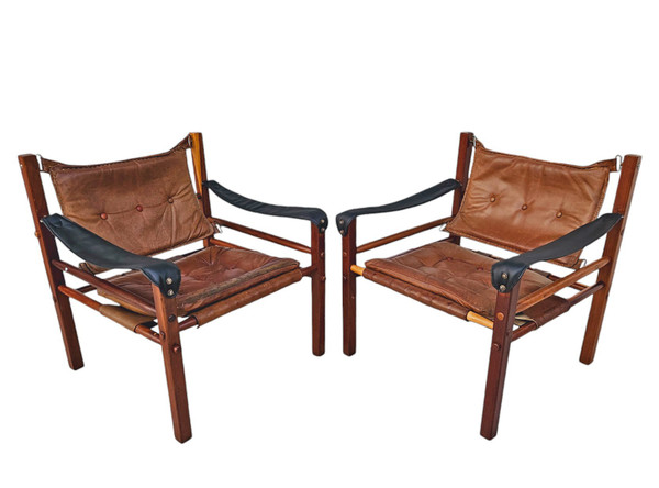 Pair Of 70's Leather Armchairs Attributed To Arne Norell