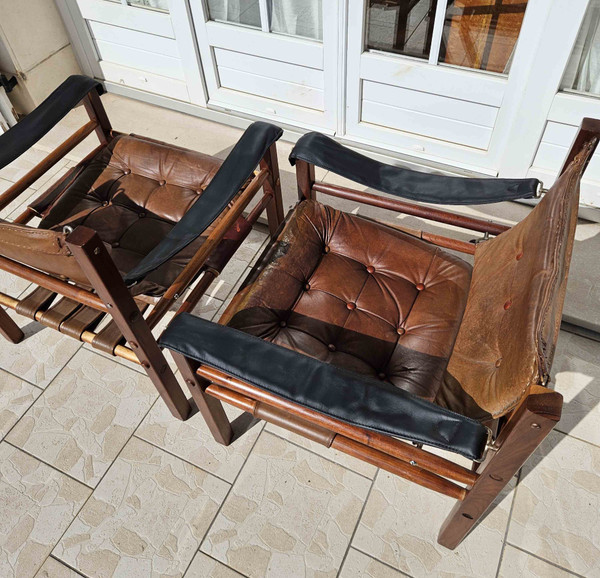 Pair Of 70's Leather Armchairs Attributed To Arne Norell