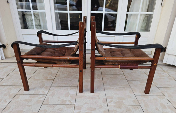Pair Of 70's Leather Armchairs Attributed To Arne Norell