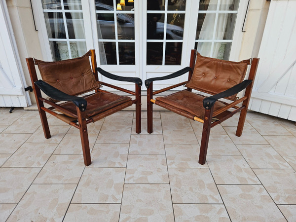 Pair Of 70's Leather Armchairs Attributed To Arne Norell