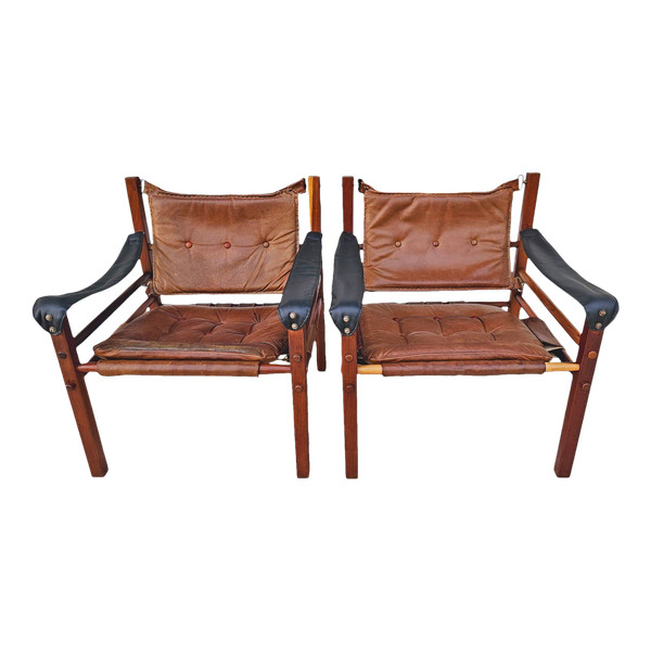 Pair Of 70's Leather Armchairs Attributed To Arne Norell