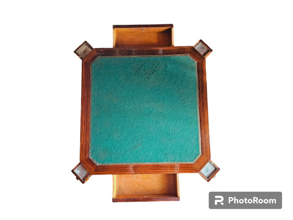 Table à Jeux d'époque Art Déco En Palissandre Et Bronze Nickelé