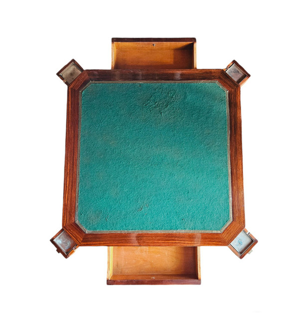 Table à Jeux d'époque Art Déco En Palissandre Et Bronze Nickelé