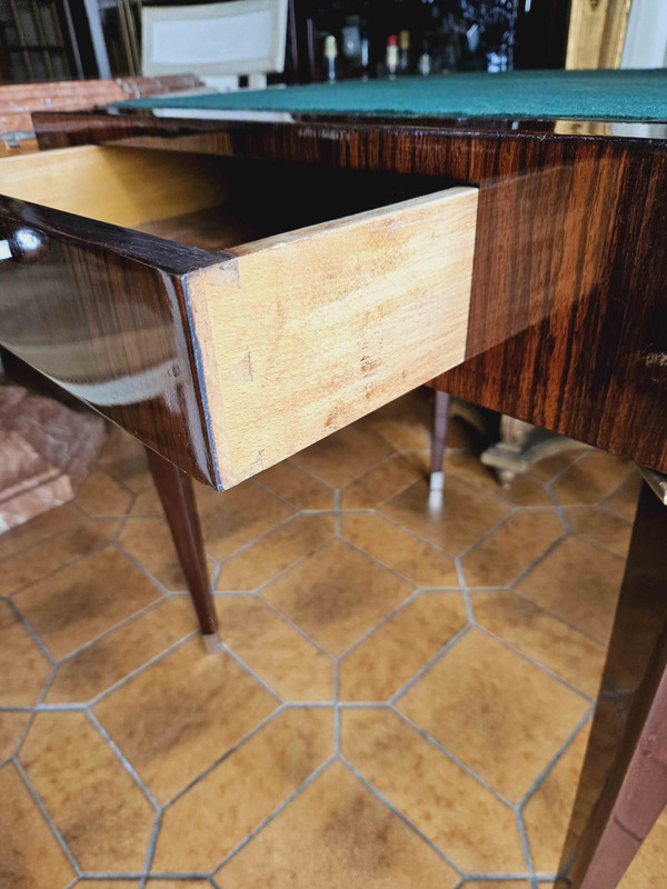 Table à Jeux d'époque Art Déco En Palissandre Et Bronze Nickelé