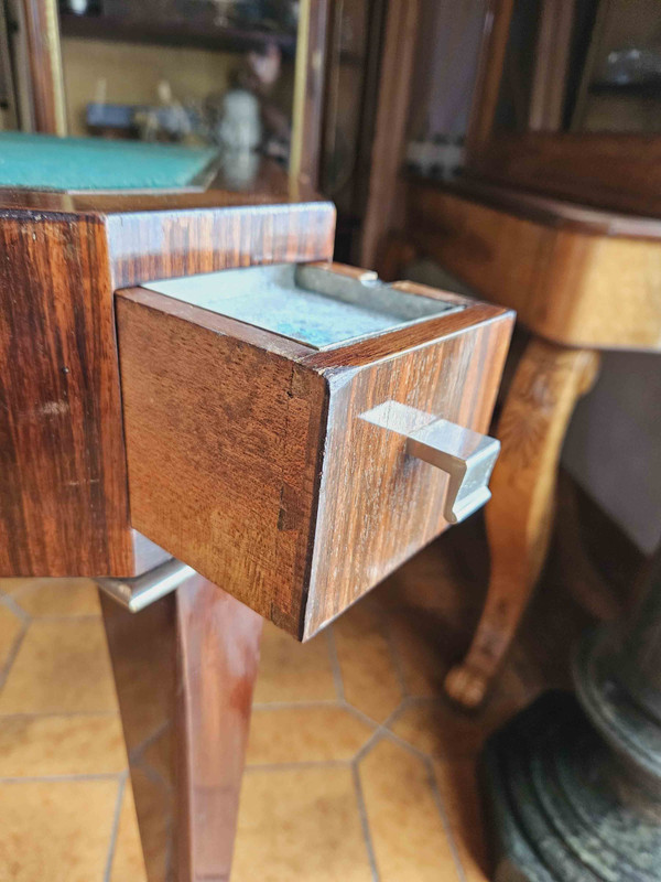Table à Jeux d'époque Art Déco En Palissandre Et Bronze Nickelé