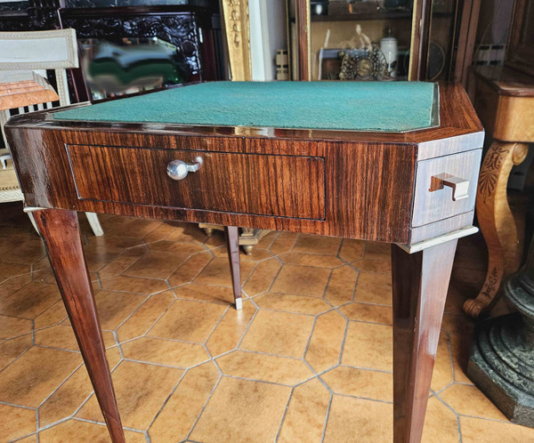 Table à Jeux d'époque Art Déco En Palissandre Et Bronze Nickelé