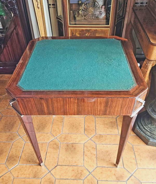 Table à Jeux d'époque Art Déco En Palissandre Et Bronze Nickelé