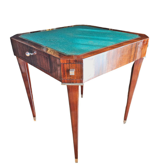 Table à Jeux d'époque Art Déco En Palissandre Et Bronze Nickelé