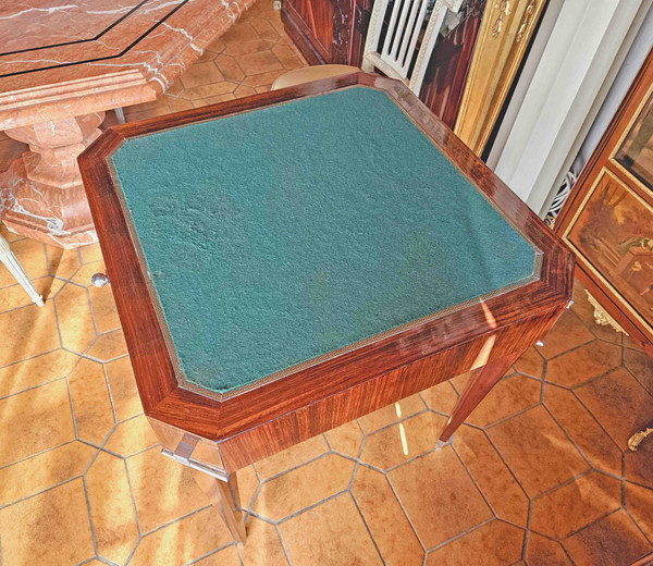 Table à Jeux d'époque Art Déco En Palissandre Et Bronze Nickelé