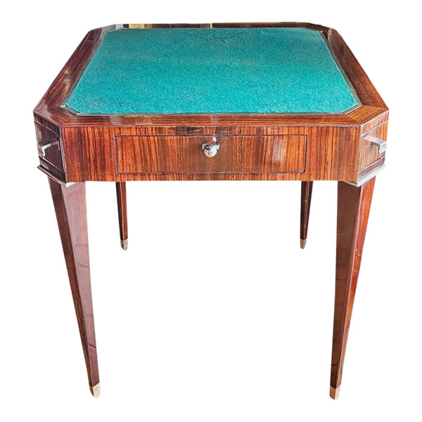 Table à Jeux d'époque Art Déco En Palissandre Et Bronze Nickelé