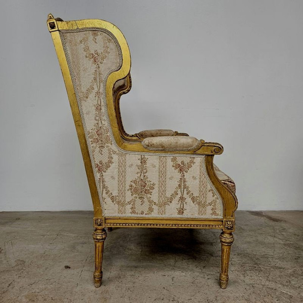 Coppia di poltrone in legno dorato in stile Luigi XVI