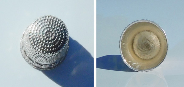 caso Nécessaire De Couture Argent Massif fin XIXe début XXe ciseaux thimble croche