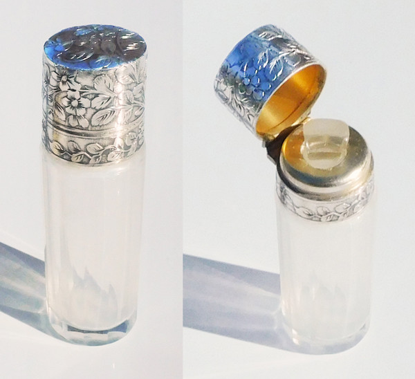 Flacon à Sels Parfum cristal argent fin XIXe Art Nouveau
