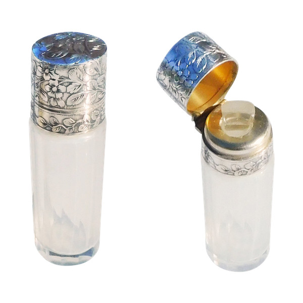 Flacon à Sels Parfum cristal argent fin XIXe Art Nouveau
