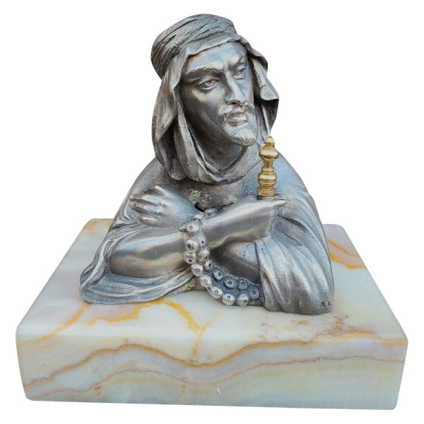 Alp Giroux, Silvered Bronze Inkwell, Orientalist, 19th Century