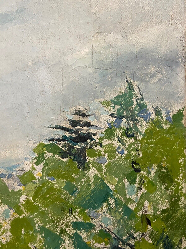 Olio su tela paesaggio contadino nei campi villaggio