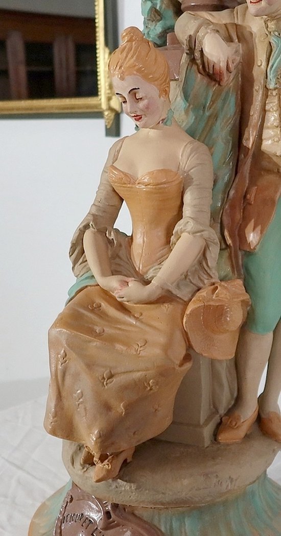  Important group in plaster " The wolf and the lamb " by F-A. Piquemal - end of XIXth century
