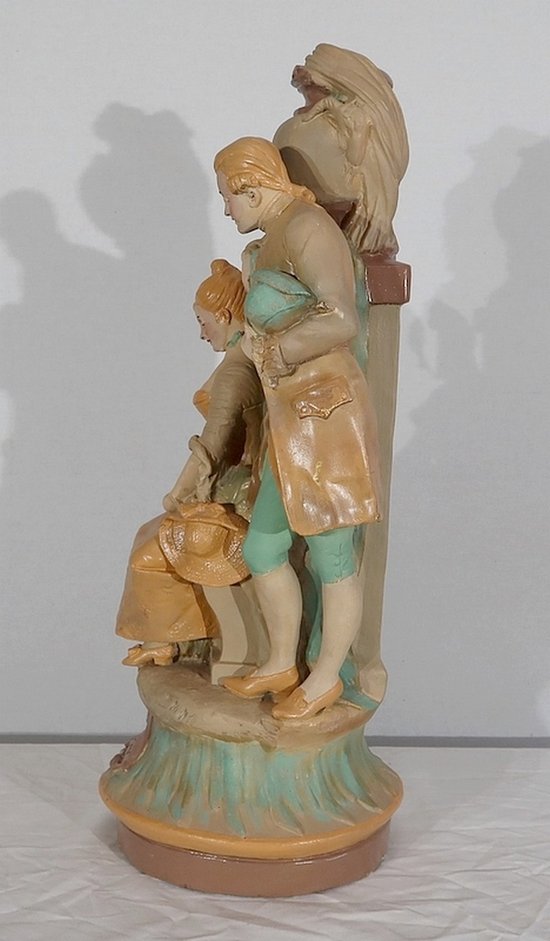  Important group in plaster " The wolf and the lamb " by F-A. Piquemal - end of XIXth century