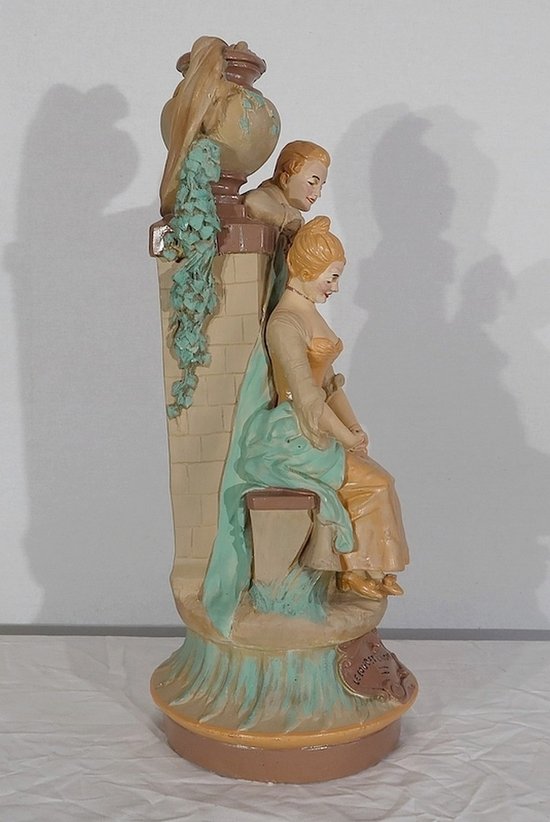  Important group in plaster " The wolf and the lamb " by F-A. Piquemal - end of XIXth century