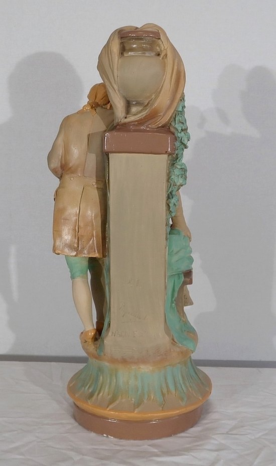  Important group in plaster " The wolf and the lamb " by F-A. Piquemal - end of XIXth century