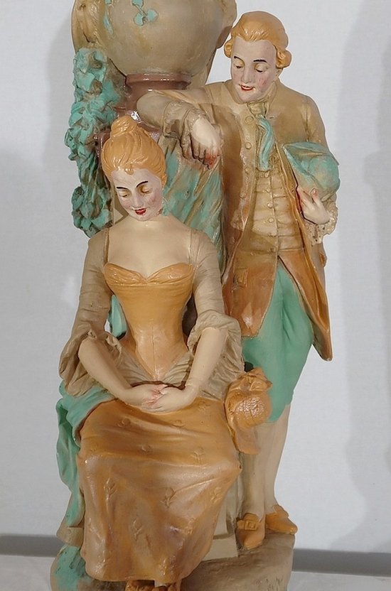  Important group in plaster " The wolf and the lamb " by F-A. Piquemal - end of XIXth century
