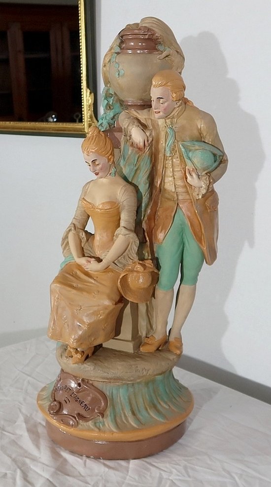  Important group in plaster " The wolf and the lamb " by F-A. Piquemal - end of XIXth century