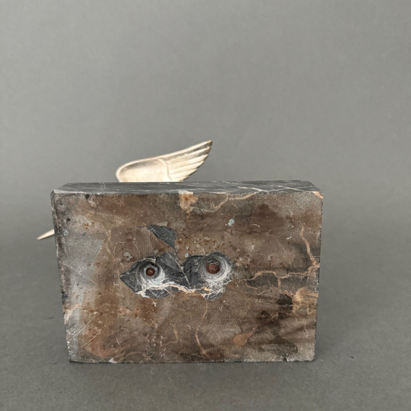 1930 Art Deco scultura in bronzo argentato Kingfisher con doppia patina