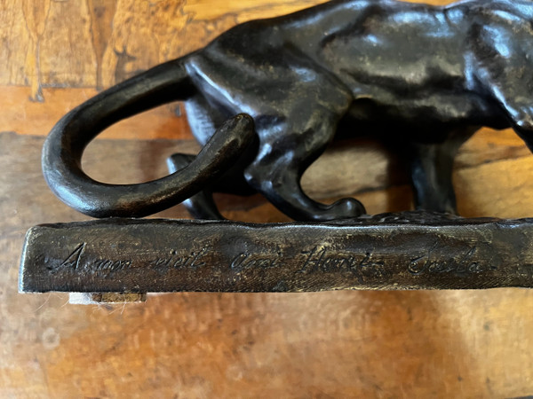 Bronze panther signed Hippolyte GALY, and dedicated by the artist.  