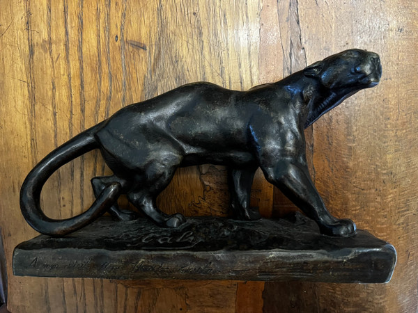 Bronze panther signed Hippolyte GALY, and dedicated by the artist.  