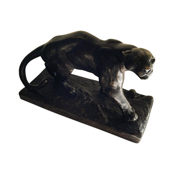 Bronze panther signed Hippolyte GALY, and dedicated by the artist.  