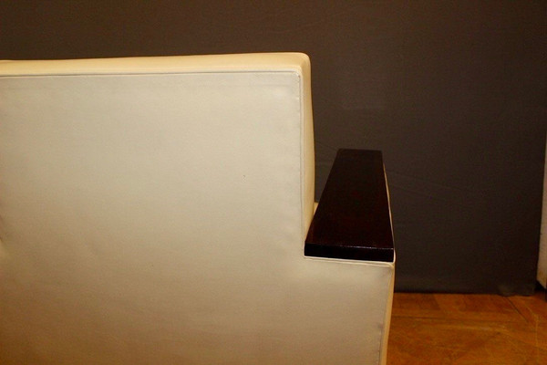 Coppia di poltrone Art Déco in palissandro e pelle beige