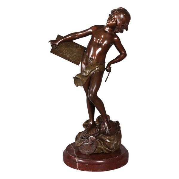 Bronzo XIX secolo, 56 cm, MOREAU Louis Auguste 1834/1917, Il critico d'arte