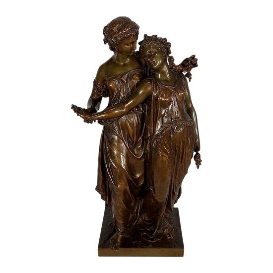  Importante bronzo "Giovani donne romane" di H. Dumaige - XIX secolo