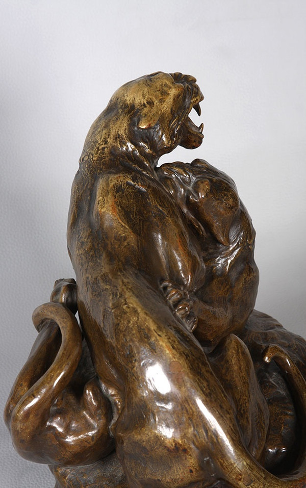 Bronze Art Deco, Friedrich GORNIK 1877 / 1943, Kämpfende Panther, Österreichische Schule