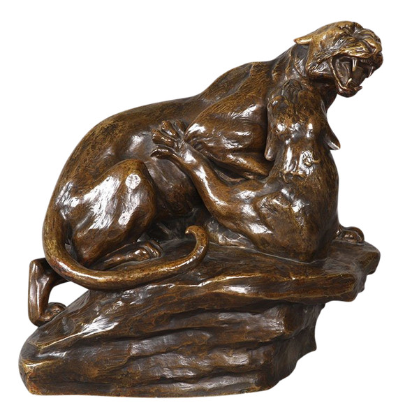 Bronze Art Deco, Friedrich GORNIK 1877 / 1943, Kämpfende Panther, Österreichische Schule