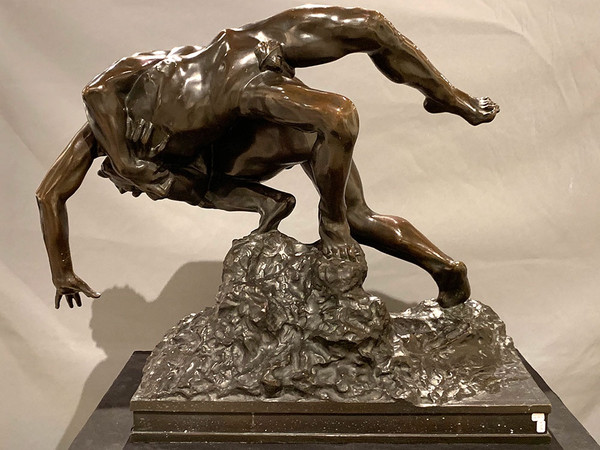 Grande bronzo del XIX secolo, 80 cm, Jef Lambeaux, Musée G. COURBET, I lottatori