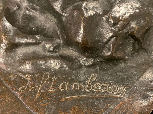 Grande bronzo del XIX secolo, 80 cm, Jef Lambeaux, Musée G. COURBET, I lottatori