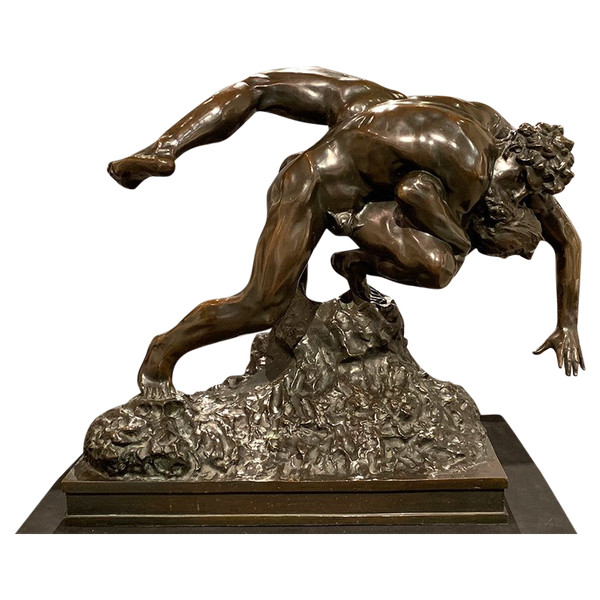 Grande bronzo del XIX secolo, 80 cm, Jef Lambeaux, Musée G. COURBET, I lottatori