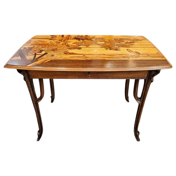 Emile Gallé Table à Ecrire Art Nouveau "Ombelles et Papillons"