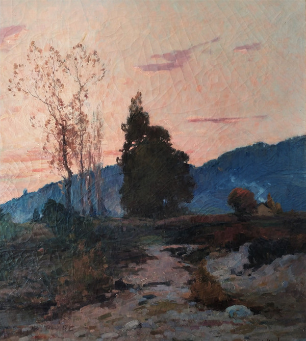 Pittura olio su tela Paesaggio della Bresse di Boulanger René-Louis XIX secolo