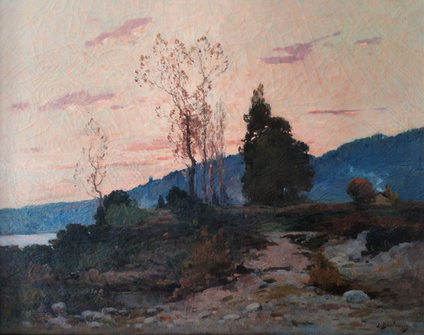 Pittura olio su tela Paesaggio della Bresse di Boulanger René-Louis XIX secolo