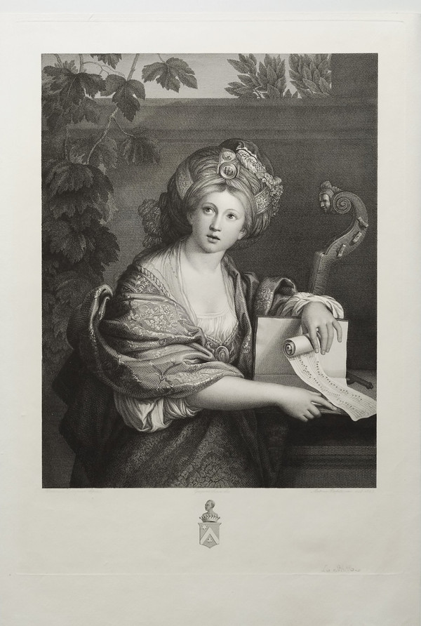 Etching Sibylle Mythological Engraving After Zampieri 19th C Old Print