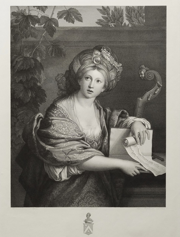 Etching Sibylle Mythological Engraving After Zampieri 19th C Old Print