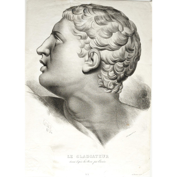  Gladiator Greek Mythology Lithograph 19th C Old Print