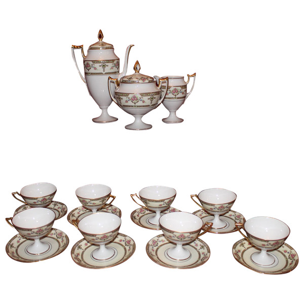 Limoges porcelain tea service with floral design, early 20th century, perfect condition