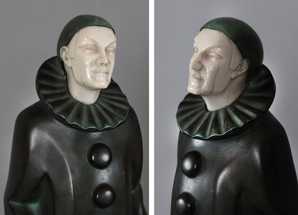 MAX Le VERRIER, Chryselephantine 45 cm, Art Déco, Pierrot
