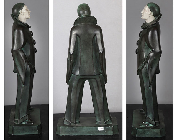 MAX Le VERRIER, Chryselephantine 45 cm, Art Déco, Pierrot