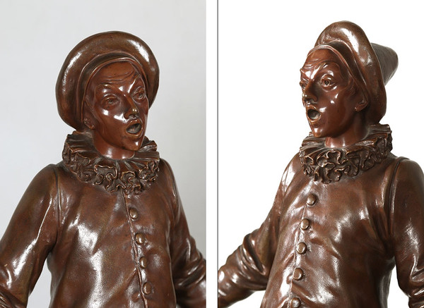 Adrien GAUDEZ 1845/1902, bronzo 55 cm, Pierrot, XIX secolo