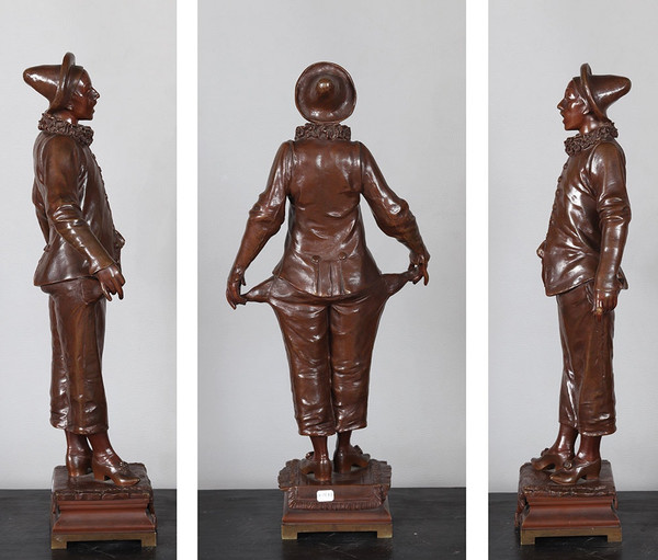 Adrien GAUDEZ 1845/1902, bronzo 55 cm, Pierrot, XIX secolo